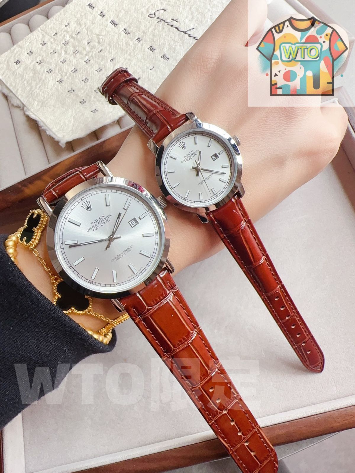 男女ペア用クォーツ時計 サファイアガラス＆ステンレスバンド