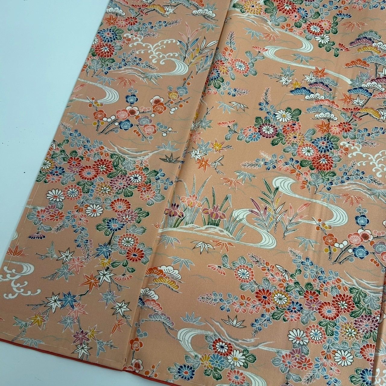 小紋 型友禅 裄65 流水に花柄 素敵な染め 正絹 着物 MK-1105 - メルカリ