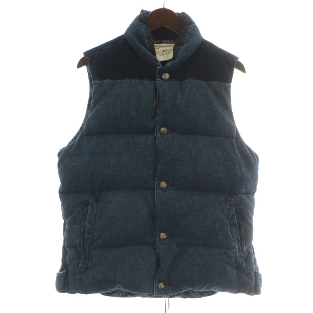 レミレリーフ REMI RELIEF ダウンベスト アウター デニム 裏地ペイズリー柄 ジップアップ L 紺 ネイビー XZ GY18