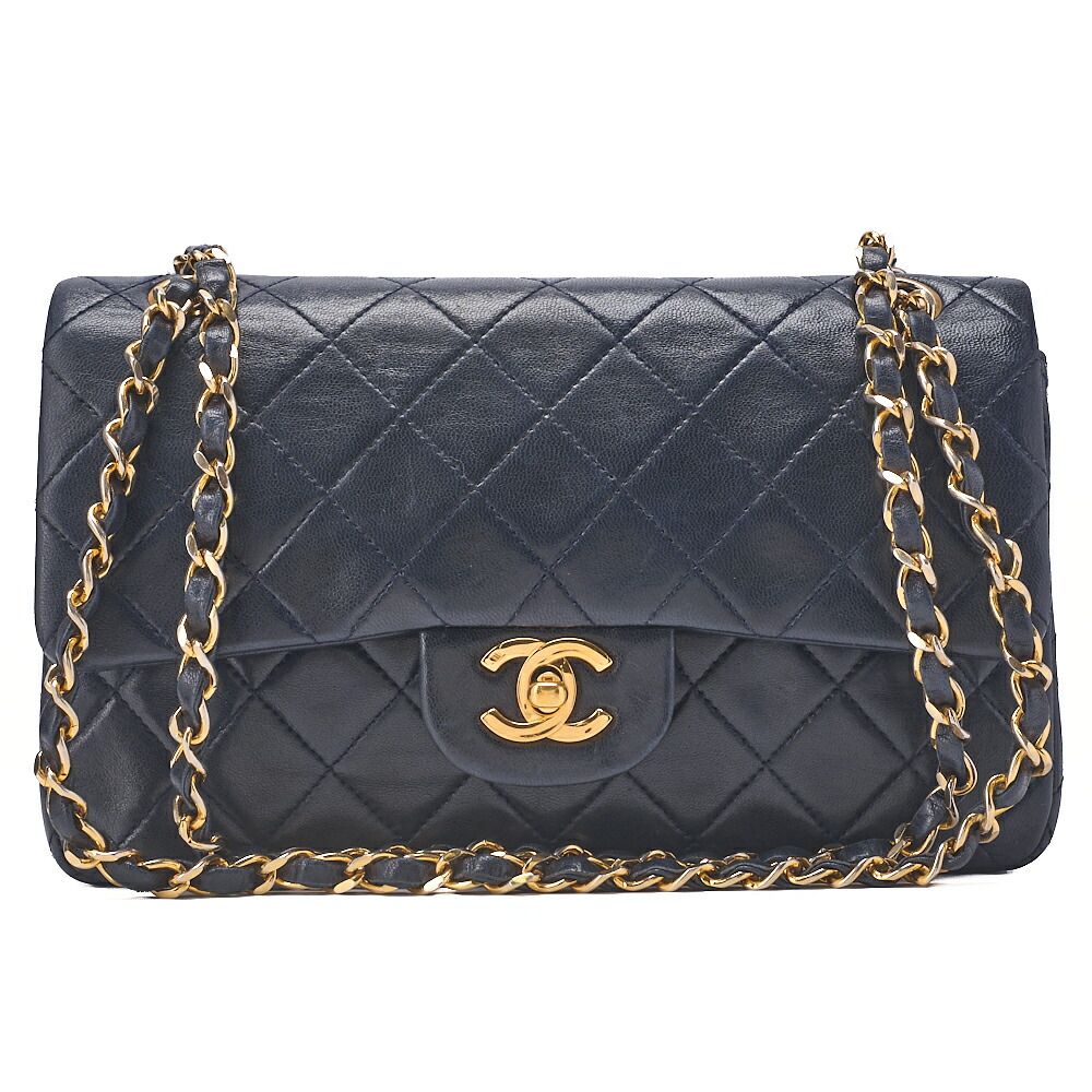CHANEL シャネル マトラッセ ダブルフラップ 23cm チェーンショルダー ラムスキン ネイビー ゴールド金具 レディースバッグ ブランド