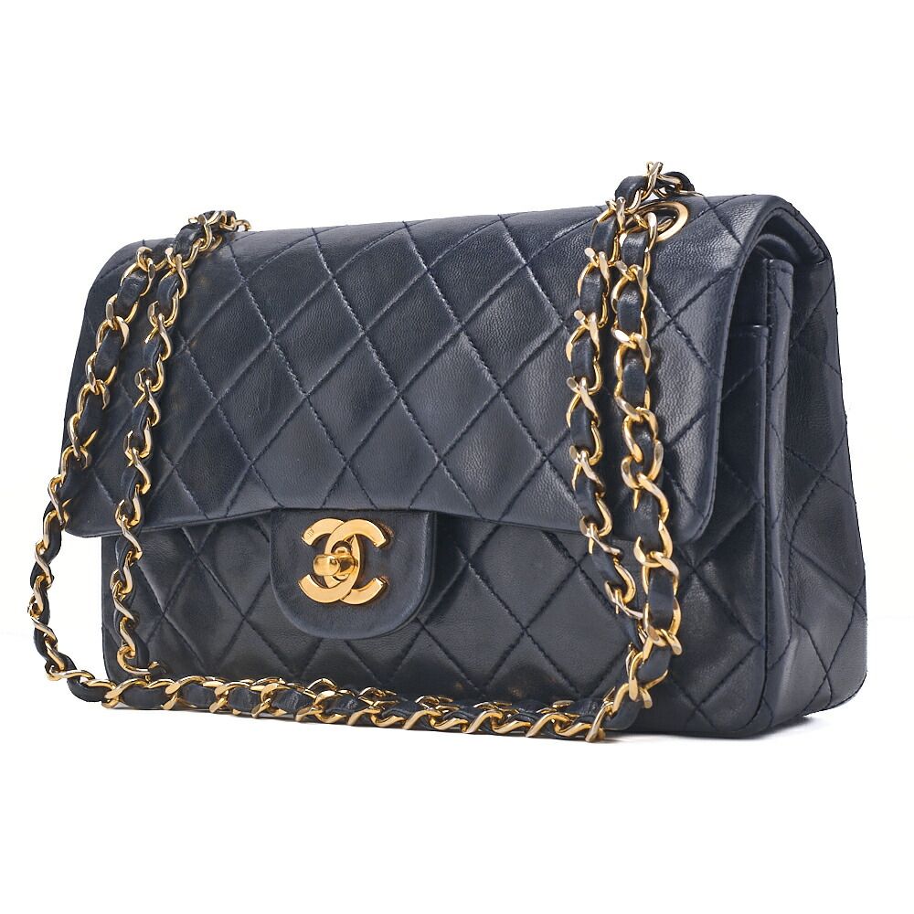 CHANEL シャネル マトラッセ ダブルフラップ 23cm チェーンショルダー ラムスキン ネイビー ゴールド金具 レディースバッグ ブランド