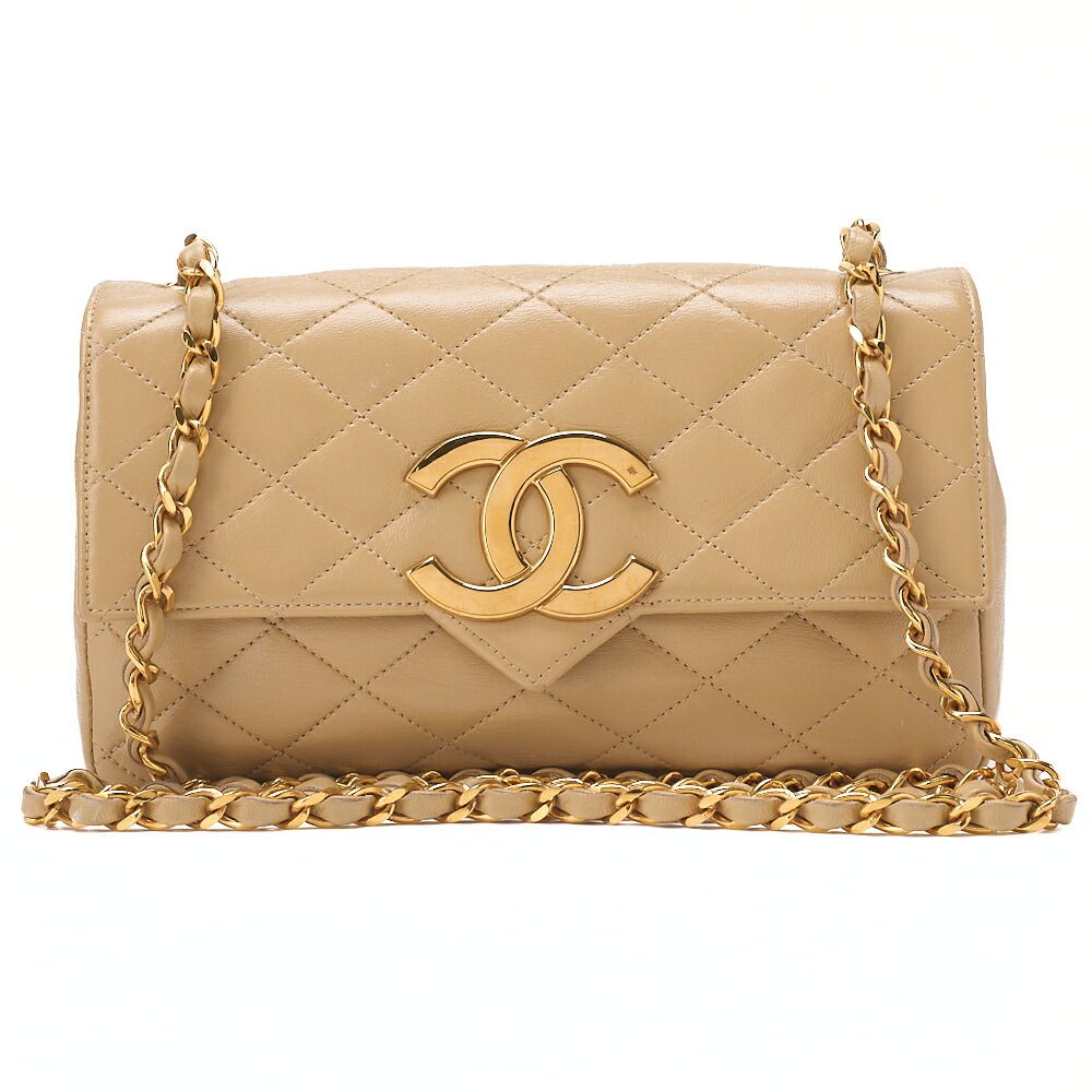 CHANEL シャネル マトラッセ デカココ プッシュロック チェーンショルダーバッグ ラムスキン ベージュ ゴールド金具 レディースバッグ ハイブランド