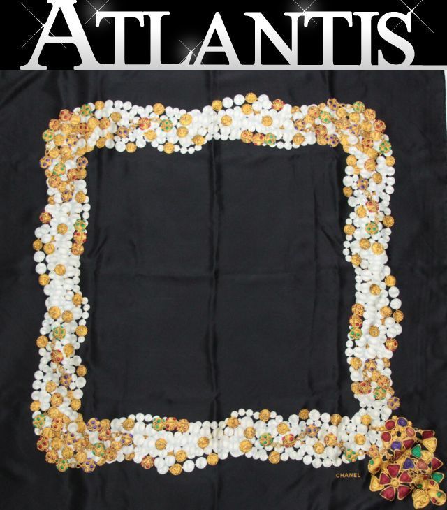 シャネル CHANEL スカーフ ジュエリーデザイン 黒 シルク 72241