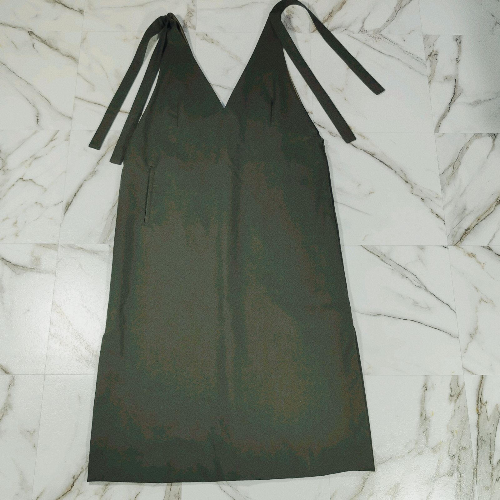 UJOH ウール サロペットスカート ジャンパースカート サイドスリット ワンピース ドレス 2 M カーキグリーン オリーブグリーン