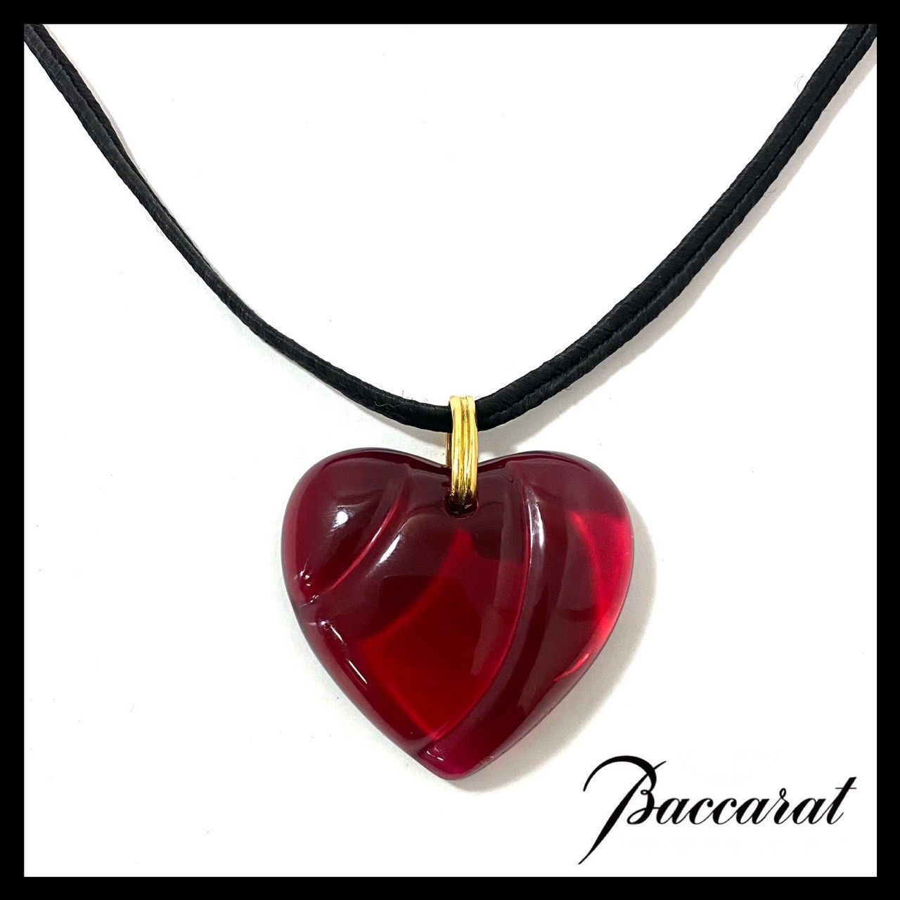 Baccarat】ハート クリスタル ペンダント レッド/赤 ガラス ネックレス
