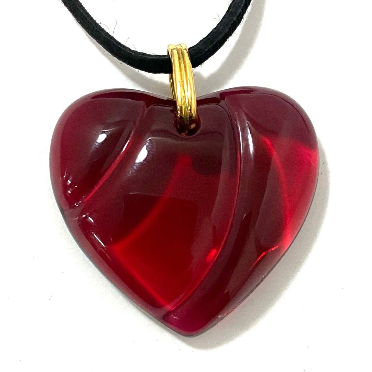 Baccarat】ハート クリスタル ペンダント レッド/赤 ガラス ネックレス