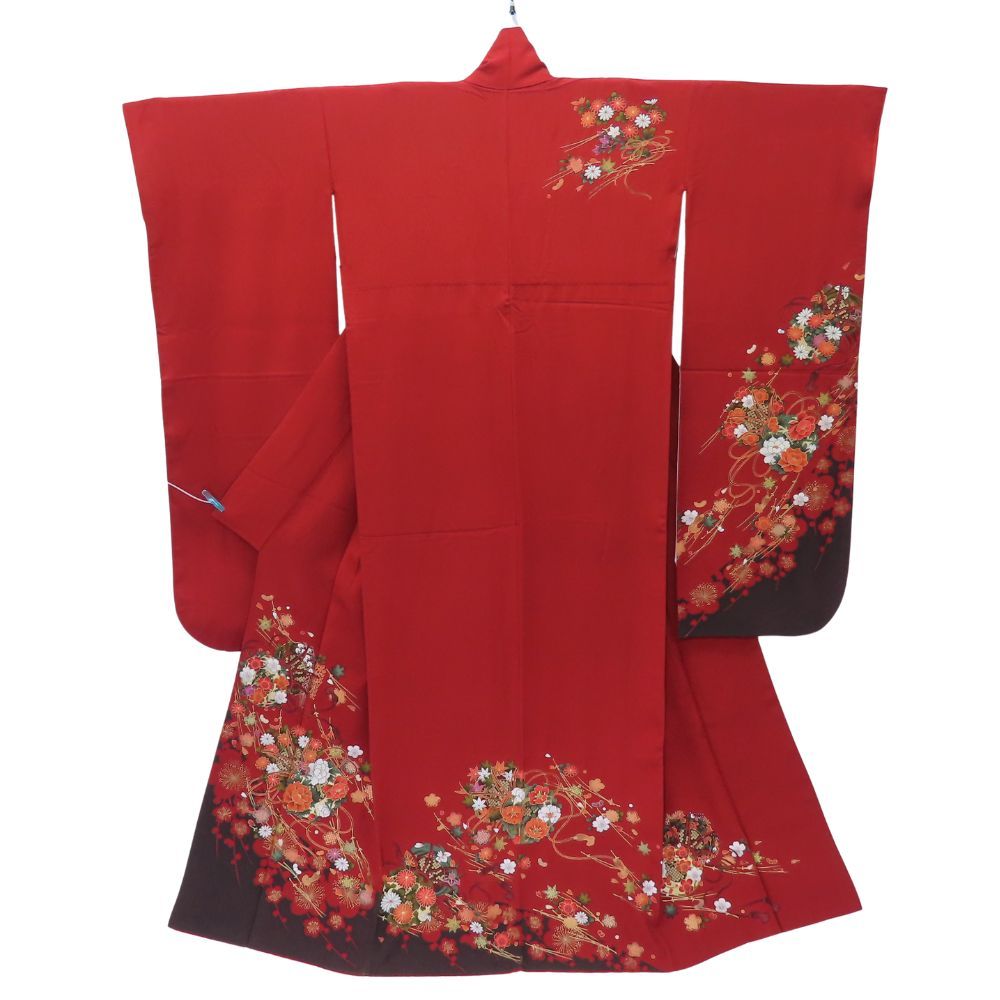 振袖 正絹 えんじ 成人式 シンプル 花鼓文 和装 呉服 和服 きもの レディース 女性