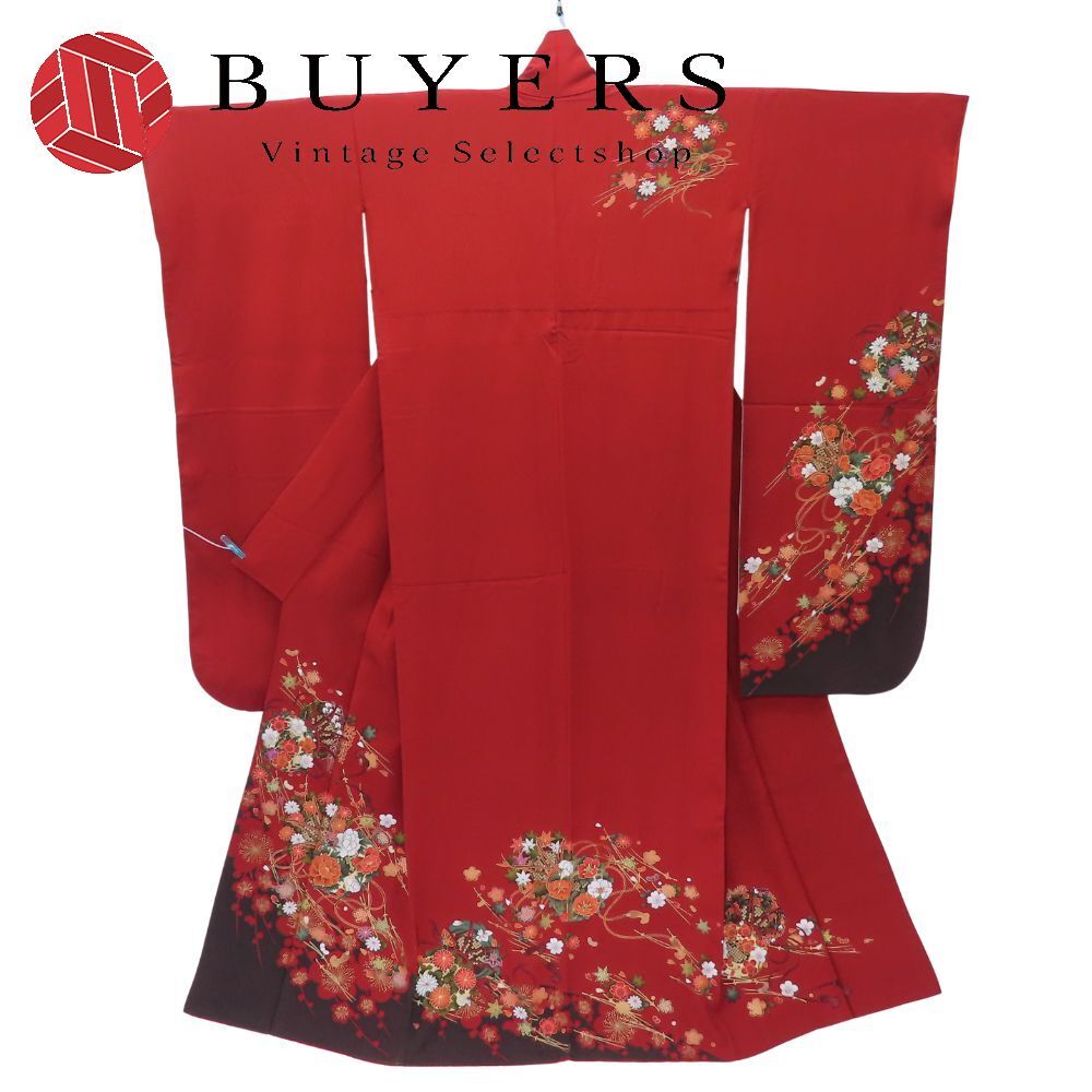 振袖 正絹 えんじ 成人式 シンプル 花鼓文 和装 呉服 和服 きもの レディース 女性