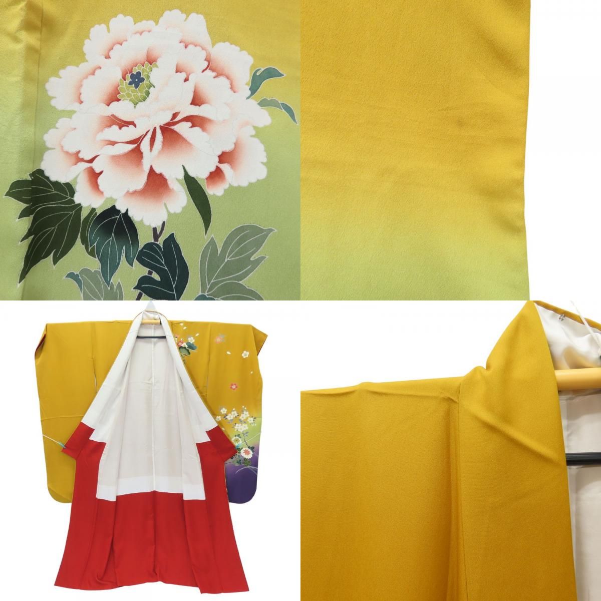 中古 振袖 正絹 マスタード 成人式 シンプル 大きいサイズ 和装 呉服 和服 きもの レディース 女性 中古】 振袖 正絹 マスタード 成人式 シンプル 大きいサイズ 和装 呉服