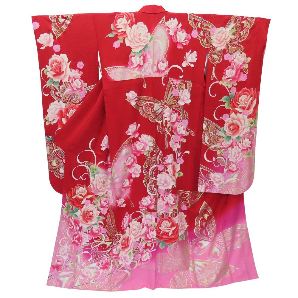 振袖 正絹 レッド ピンク 成人式 姫 蝶 和装 呉服 和服 きもの レディース 女性
