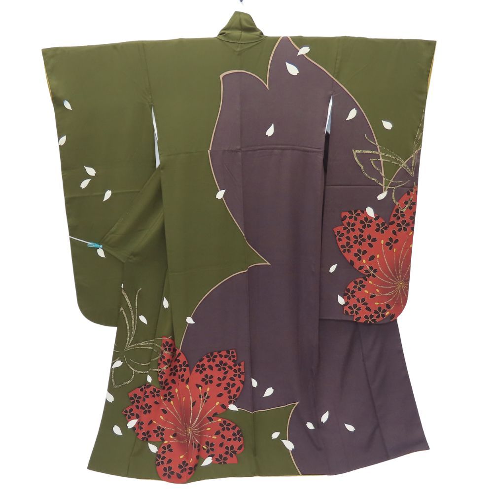 振袖 正絹 カーキ 和装 呉服 和服 きもの レディース 女性