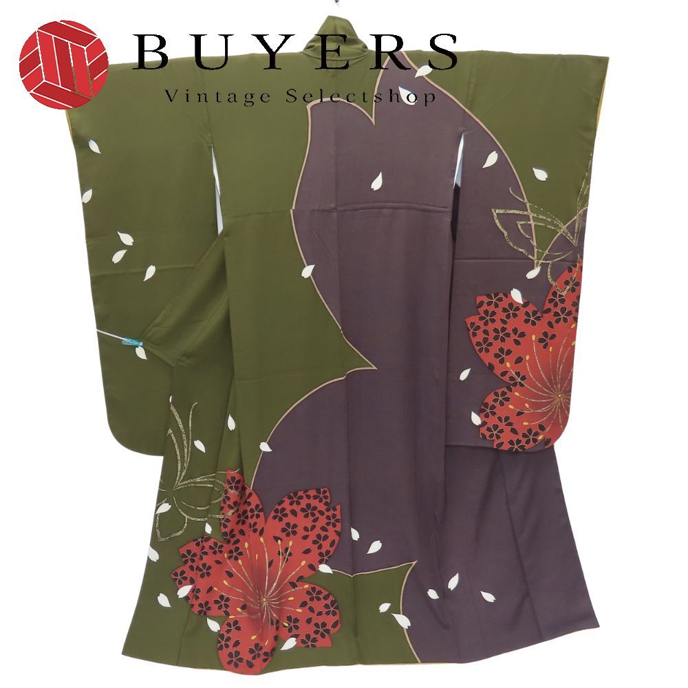 振袖 正絹 カーキ 和装 呉服 和服 きもの レディース 女性