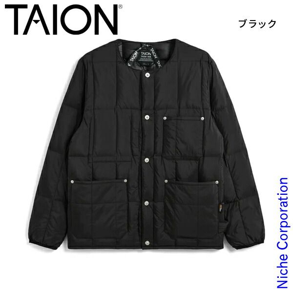 タイオン ワーク クルーネック ダウンジャケット TAION-104BWK BLK ブラック M