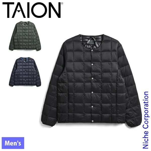 タイオン ベーシック クルーネックボタン インナーダウンジャケット TAION-104 BLK ブラック 2XL