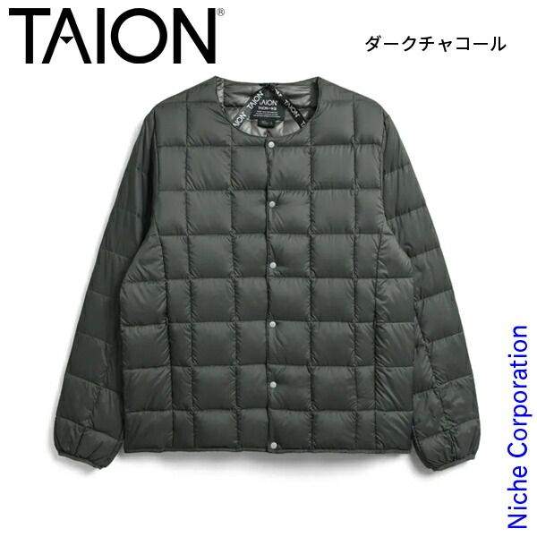 タイオン ベーシック クルーネックボタン インナーダウンジャケット TAION 104 DCHA ダークチャコール 2 XL