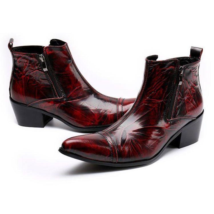 紳士靴 メンズ ウエスタンブーツ ショートブーツ 本革 牛革 革靴 ドレスシューズ ビジネスシューズ ポインテッドトゥ オペラシューズ フォーマル おしゃれ ホスト 派手 赤 結婚式 サイドファスナー