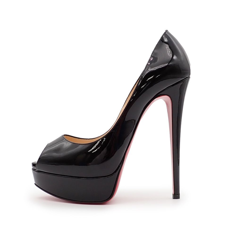  クリスチャン ルブタン LADY PEEP 150 パンプス ハイヒール オープントゥ 37 1 2 24.5 cm パテントレザー エナメル ブラック 3100893 ハイヒール パンプス パンプス