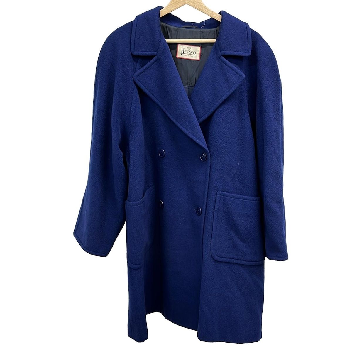 HERNO ヘルノ コート レディース ブルー 長袖 カシミヤ混 肩パッド 秋 冬