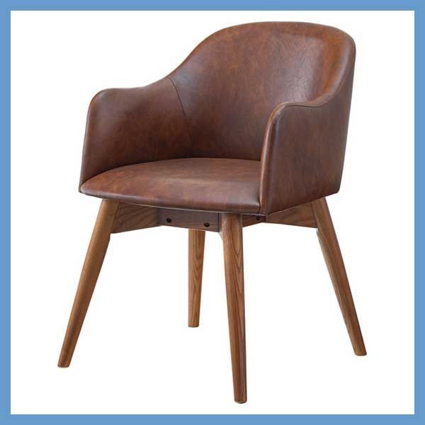 天然木 アッシュ のダイニングチェア 背もたれ 肘掛け一体型 W 50 D 55 H 73 SH 43 cm ソフトレザー座面 ブラウン脚 No 010 ダークブラウン