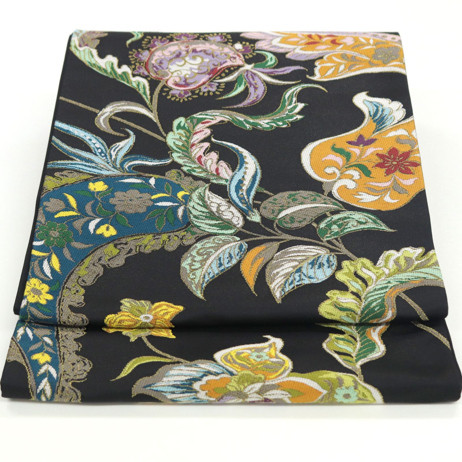  ofa 2719 西陣 白綾苑大庭 黒地 袋帯 新モール金華集 お仕立て付き ２～３週間で発送 袋帯 帯