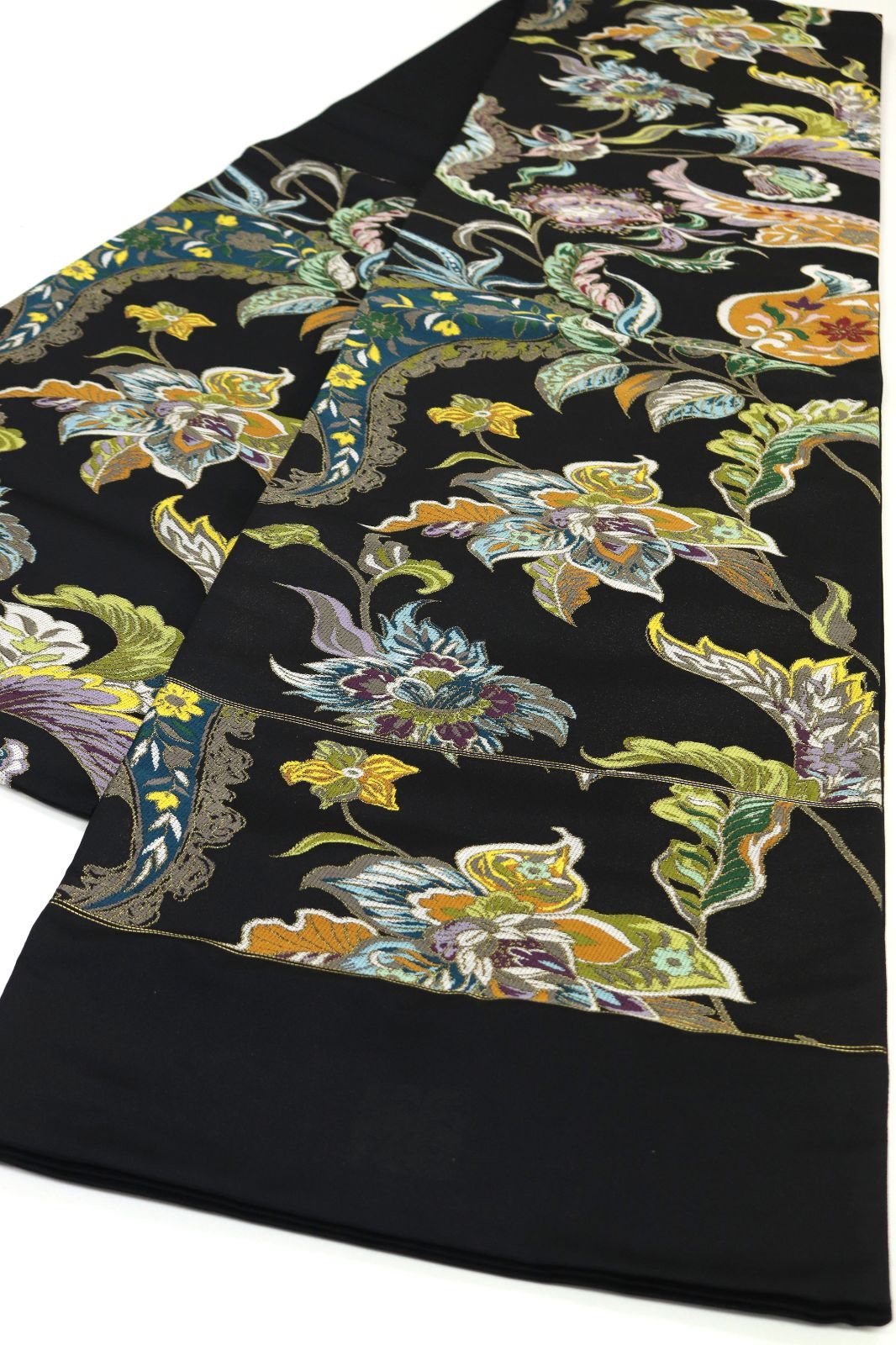 ofa 2719 西陣 白綾苑大庭 黒地 袋帯 新モール金華集 お仕立て付き ２～３週間で発送