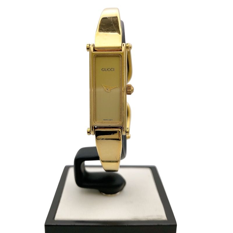 グッチ GUCCI バングルウォッチ 1500 ゴールド金具×黒文字盤 GP レディース 腕時計