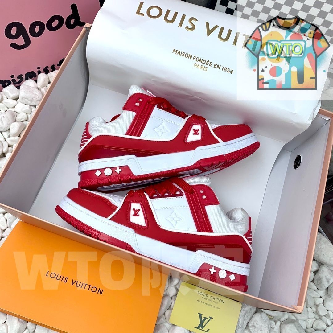 LOUIS VUITTON Trainer レザーカジュアルロートップファッションスニーカーピンクとホワイト| |