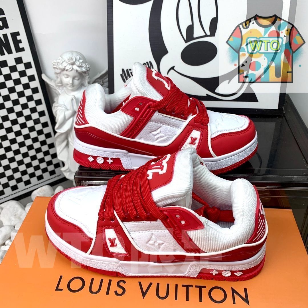 LOUIS VUITTON Trainer レザーカジュアルロートップファッションスニーカーピンクとホワイト｜ ｜