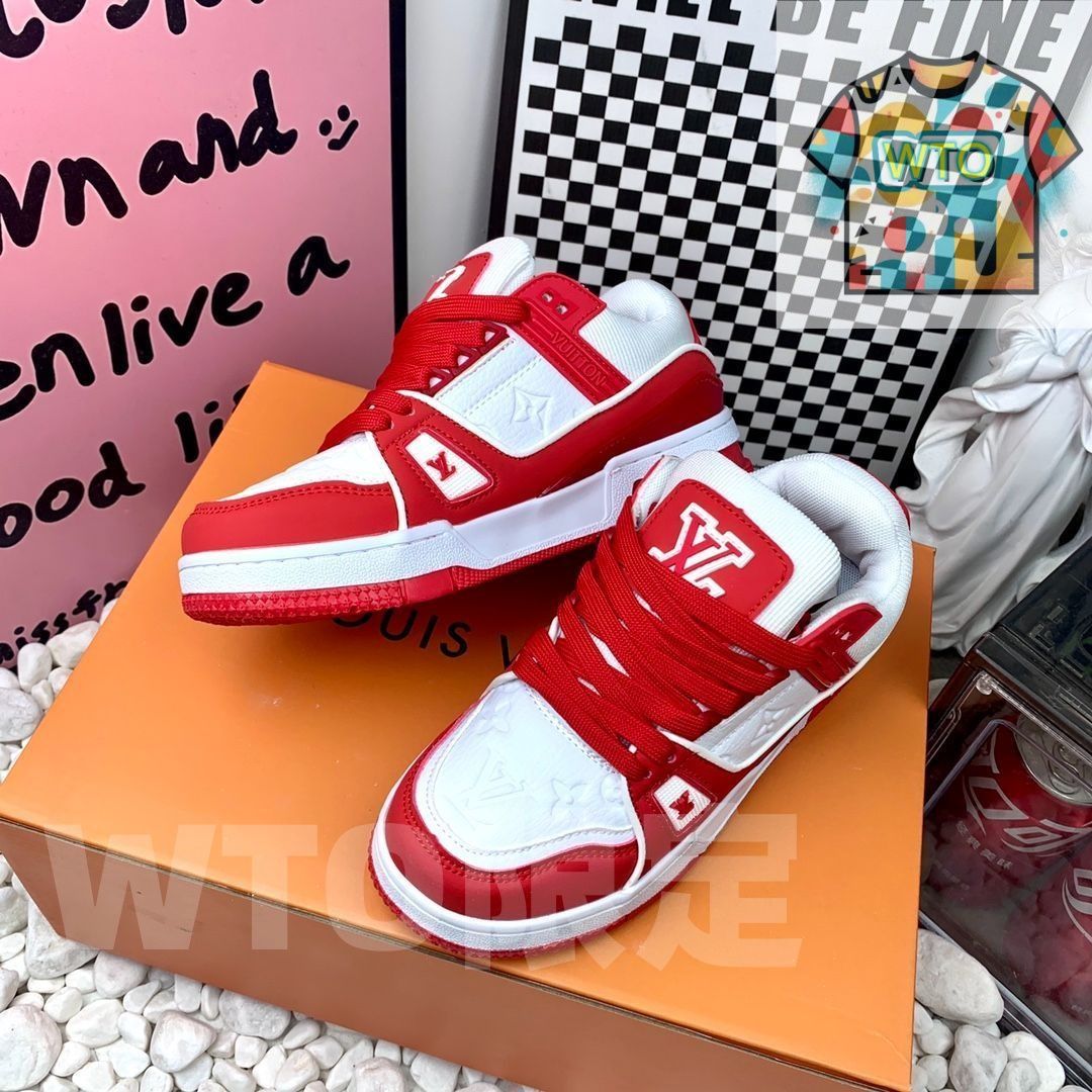 レザーカジュアルロートップファッションスニーカーピンクとホワイト