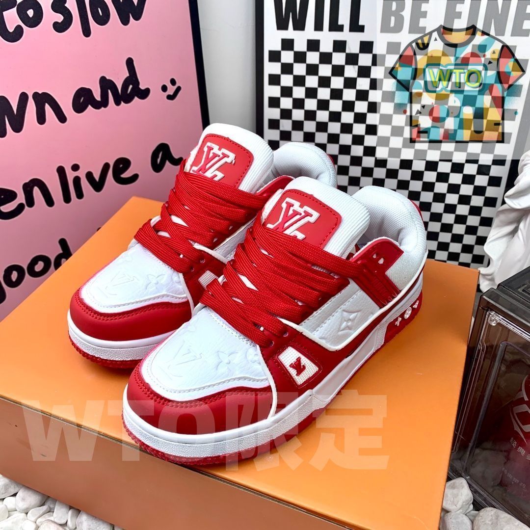 レザーカジュアルロートップファッションスニーカーピンクとホワイト