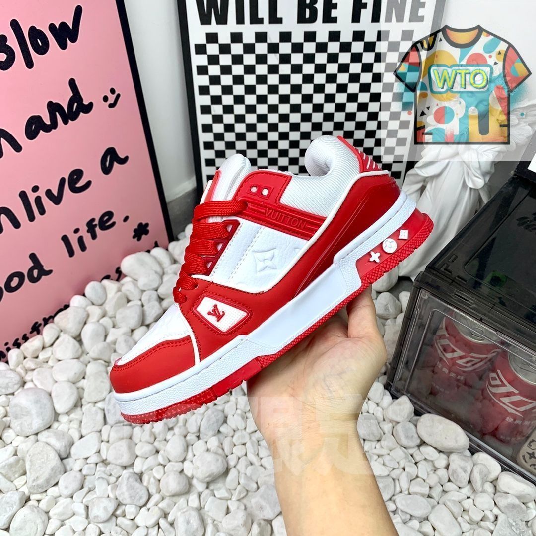  LOUIS VUITTON Trainer レザーカジュアルロートップファッションスニーカーピンクとホワイト スニーカー 靴