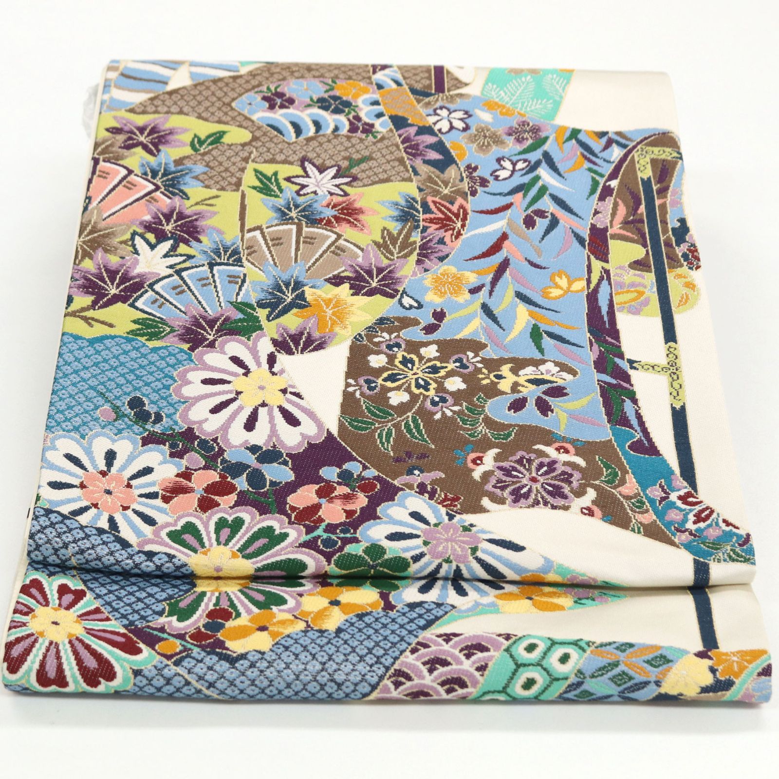 お仕立て付き【特選西陣織まいづる袋帯◆優彩花華文】銀 金 白 オフホワイト お仕立て付き【特選西陣織まいづる袋帯◇優彩花華文】銀 金 白 オフ