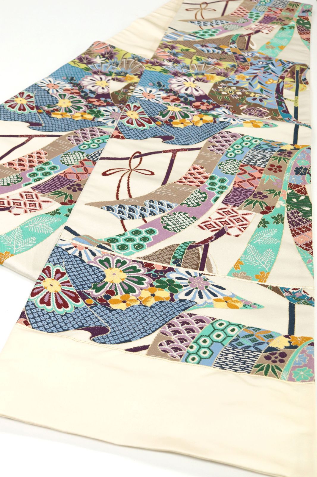 お仕立て付き【特選西陣織まいづる袋帯◆優彩花華文】銀 金 白 オフホワイト お仕立て付き【特選西陣織まいづる袋帯◇優彩花華文】銀 金 白 オフ