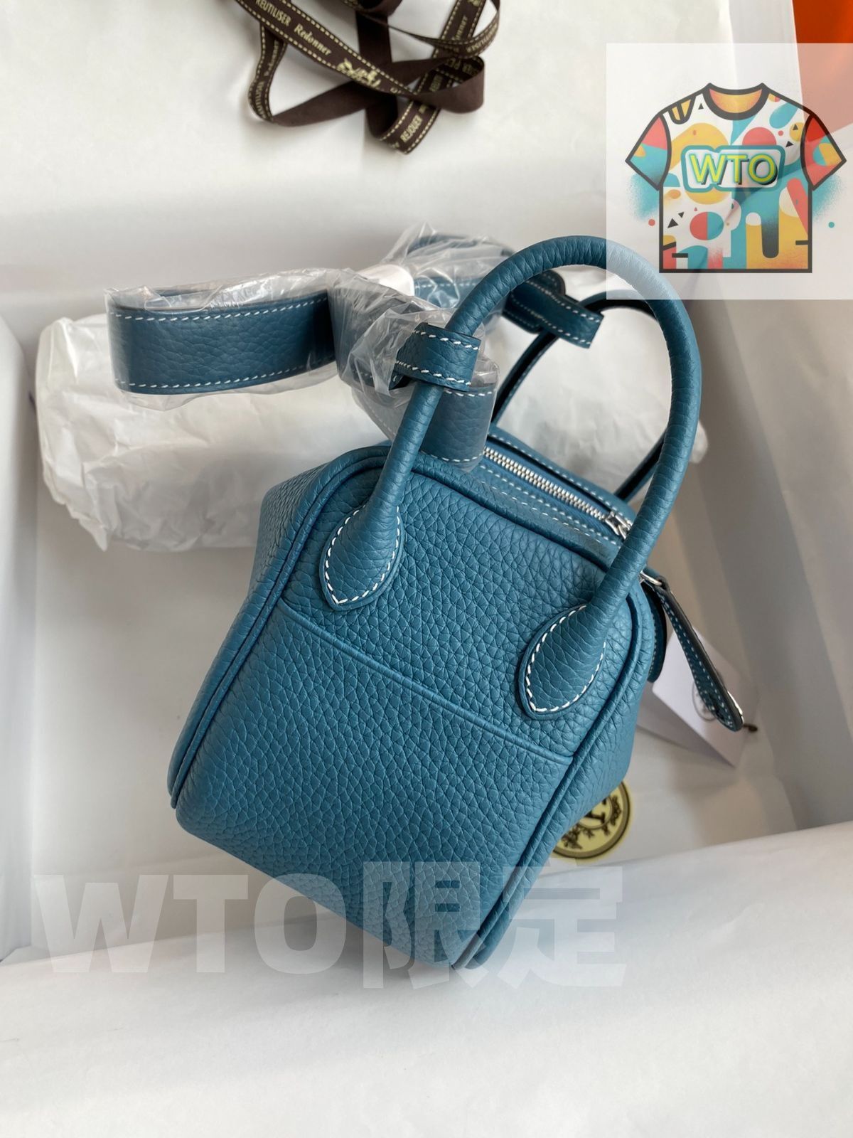 エルメス mini lindy デニム ブルー シルバー バックル レディース クロスボディ バッグ｜ ｜