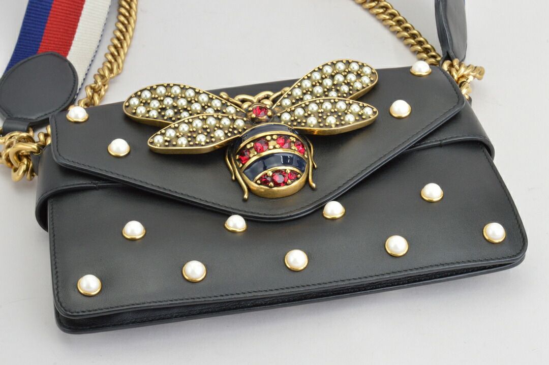 グッチ GUCCI ショルダーバッグ ブラック ブロードウェイ メタルビー ブラック レザー 金属素材 453778 MM レディース F-YA1156 GINKGOPHARMACY_COM