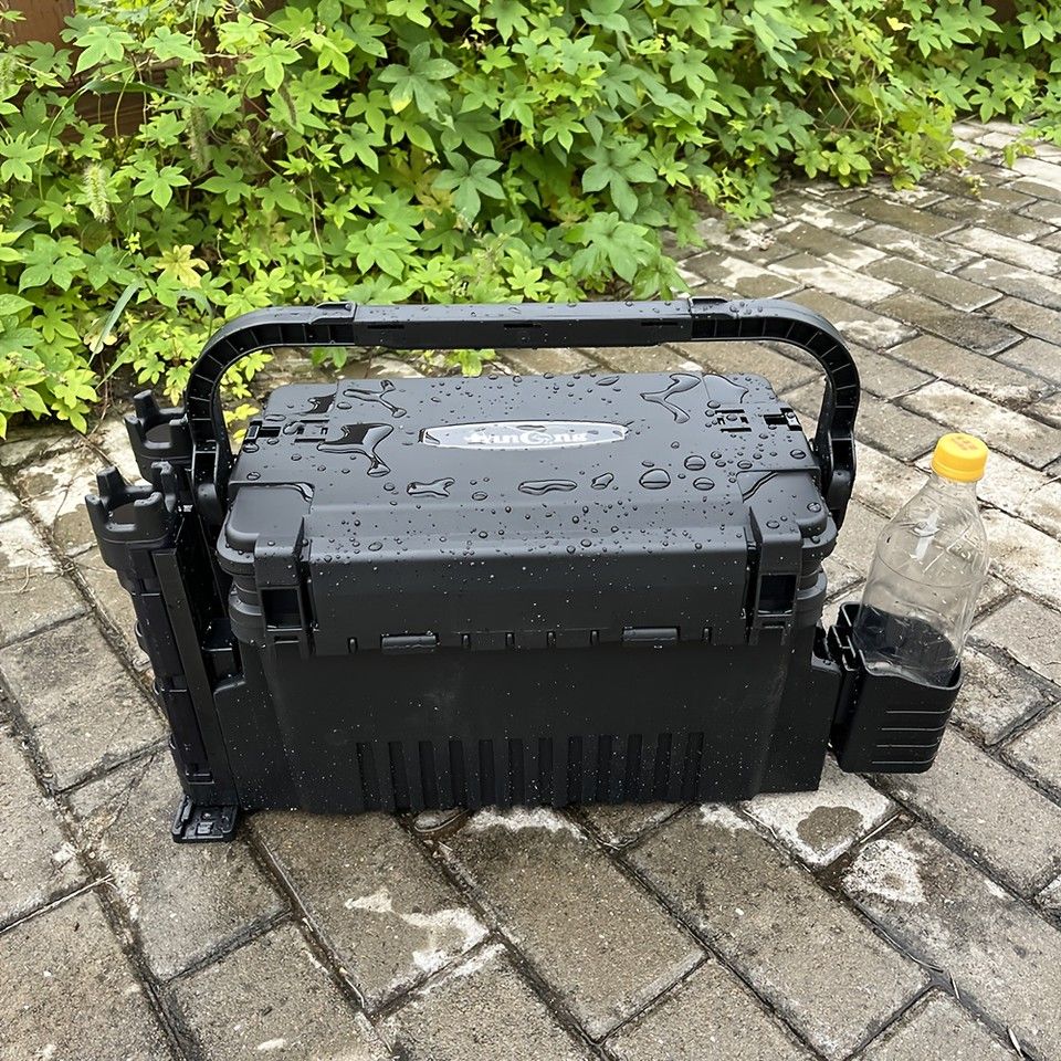 大容量&頑丈 釣り具収納ボックス ダブルレイヤー構造 タックルケース プラスチック製 釣り道具 アウトドア ハンティングに最適 ブラック