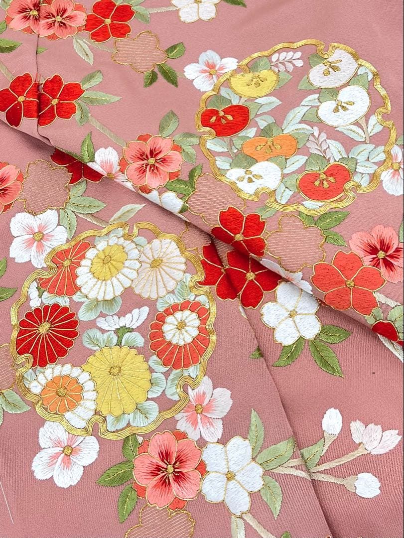 特選 蘇州刺繍 仮絵羽 雪輪 正絹 八掛付き 大衆演劇 舞台衣装 B011 