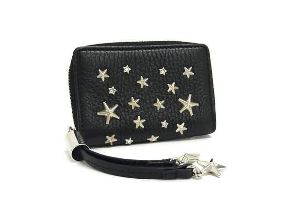 JIMMY CHOO ジミーチュウ コインケース ネリー ブラック レザー レディース ラウンドファスナー スタースタッズ シルバー金具