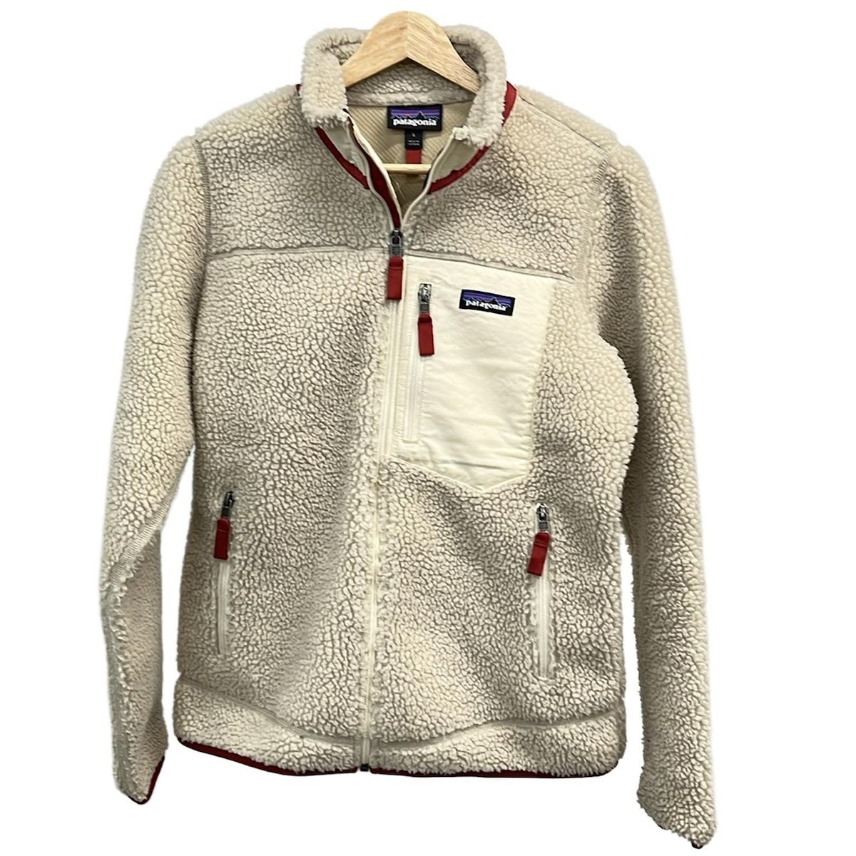 Patagonia パタゴニア ブルゾン サイズS レディース - ベージュ×アイボリー×レッド 長袖 ジップアップ 秋 冬