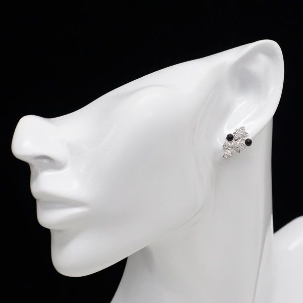 名高い Pt900 オニキス ダイヤモンド ピアス D0.50ct