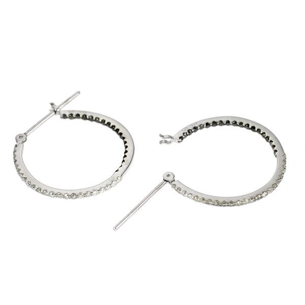 K 18 WG レス ブラック ダイヤモンド フープ ピアス 0.50 ct