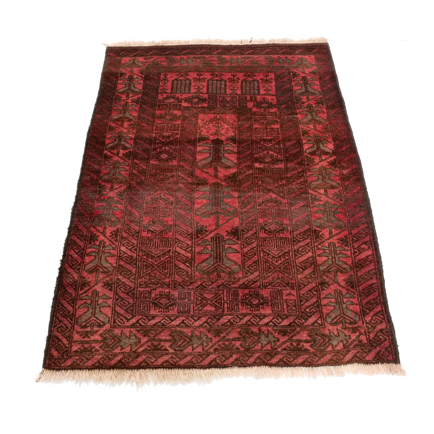 絨毯　ペルシャ　アフガニスタン　ビンテージ　アンティーク アフガニスタン 1960年代 1330×920mm セミアンティーク 灌木モチーフ