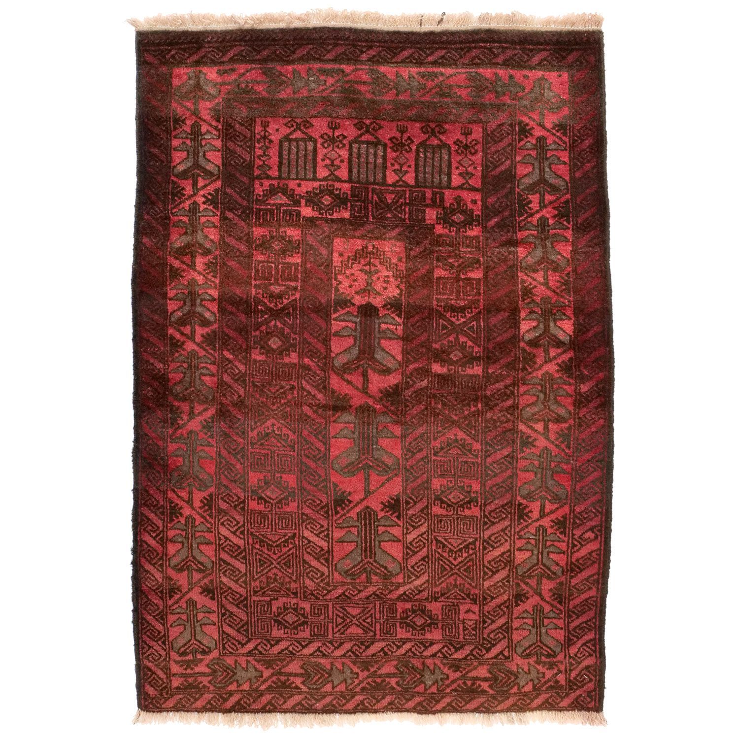 アフガニスタン 1960年代 1330 920 mm セミアンティーク 灌木モチーフ ウール 手織り アンティークペルシャ絨毯 ヴィンテー carpet