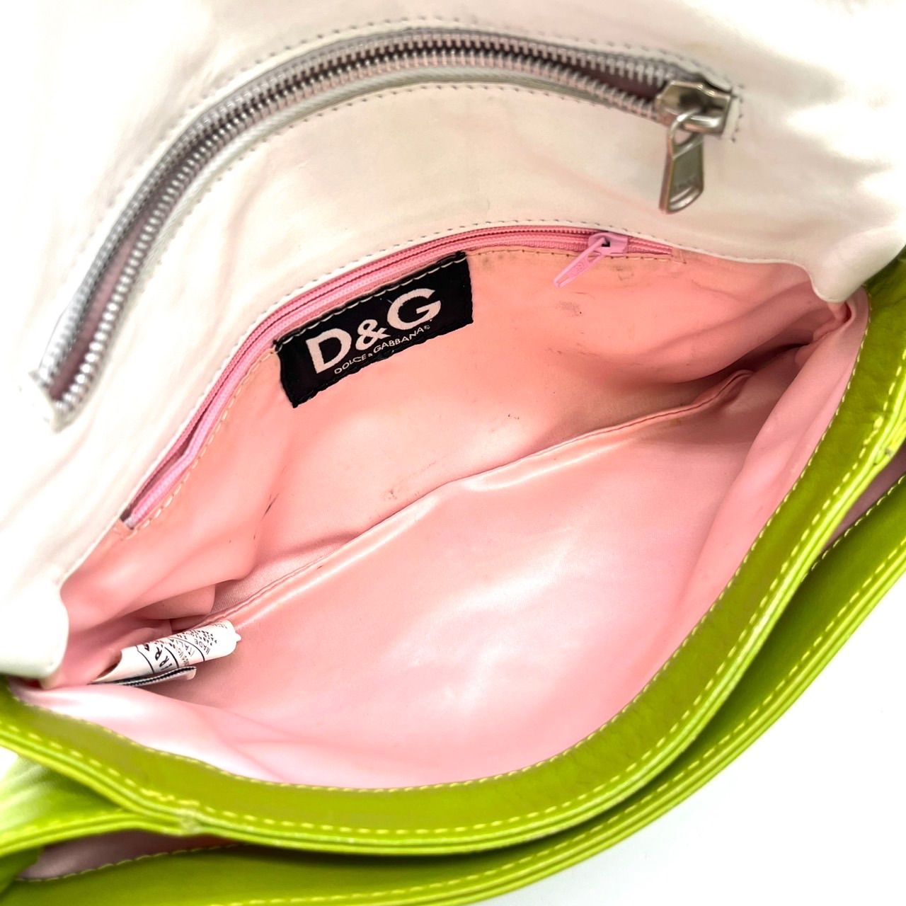 良品】 DOLCE&GABBANA Y2K green white leather bi-color shoulder bag 