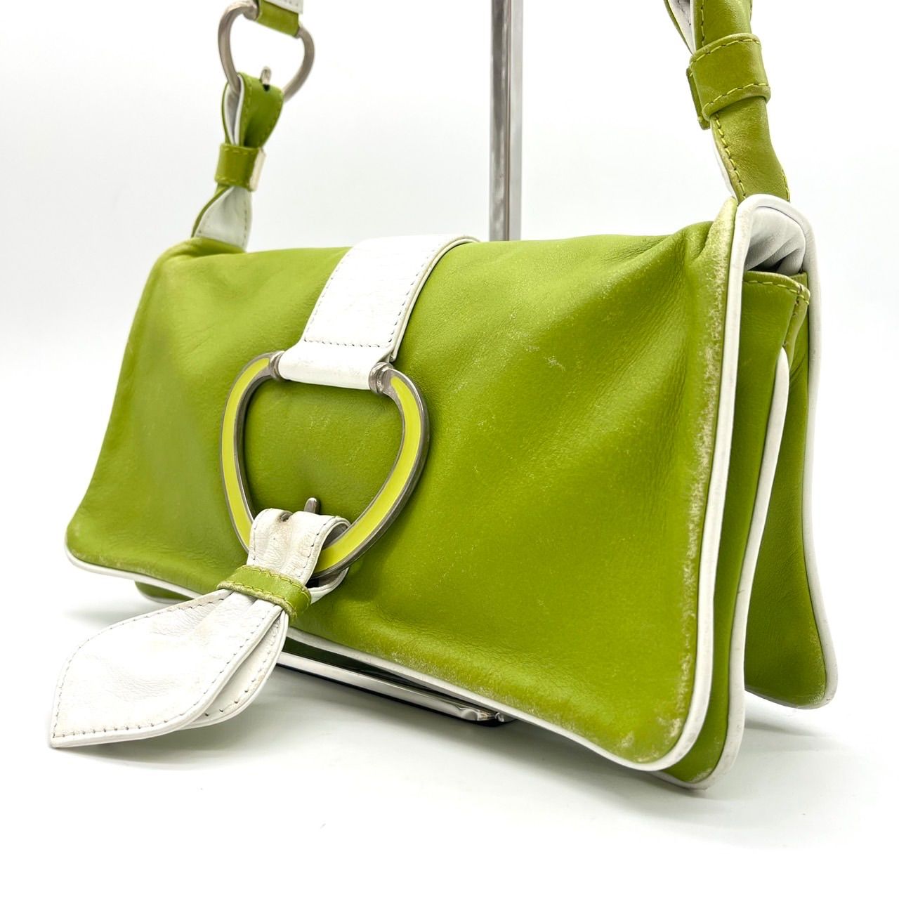 ✨良品✨ DOLCE&GABBANA Y2K green white leather bi-color shoulder