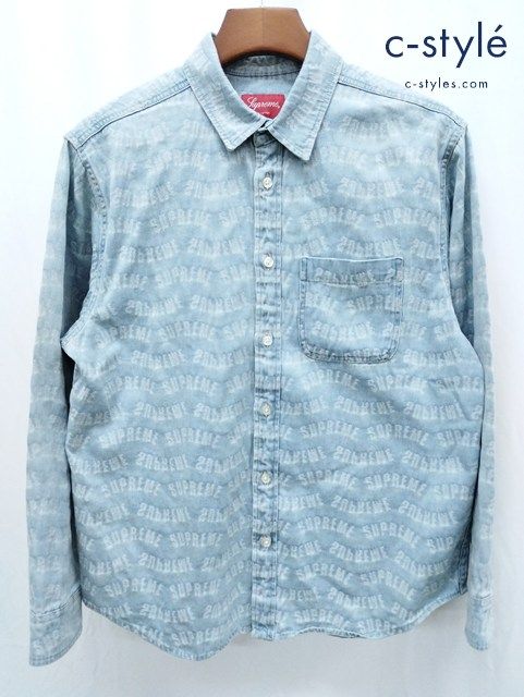 A502 人気 Supreme シュプリーム デニムシャツ S ブルー 長袖 綿100 Arc Jacquard Denim Shirt K