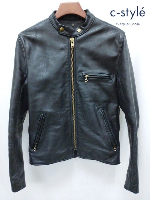 A489 人気 VANSON バンソン シングルライダースジャケット 38 ブラック K
