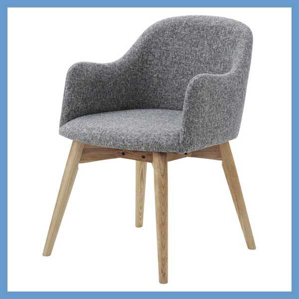 天然木 アッシュ のダイニングチェア 背もたれ 肘掛け一体型 W 50 D 55 H 73 SH 43 cm ファブリック座面 ナチュラル脚 No 010 グレー