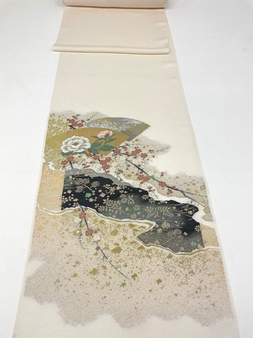 訪問着 色留袖 縫取り 琳派模様 共生地八掛付き 正絹 反物 T 9090