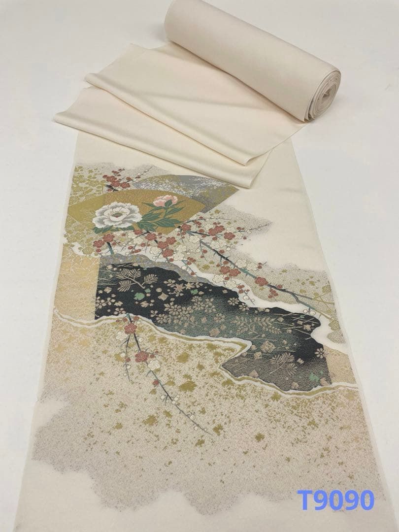 訪問着 色留袖 縫取り 琳派模様 共生地八掛付き 正絹 反物 T 9090